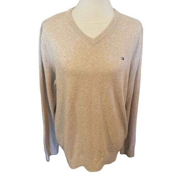 Tommy Hilfiger V-Neck Sand Colored Long Sleeve 100% Cotton Sweater Size M - Picture 6 of 11